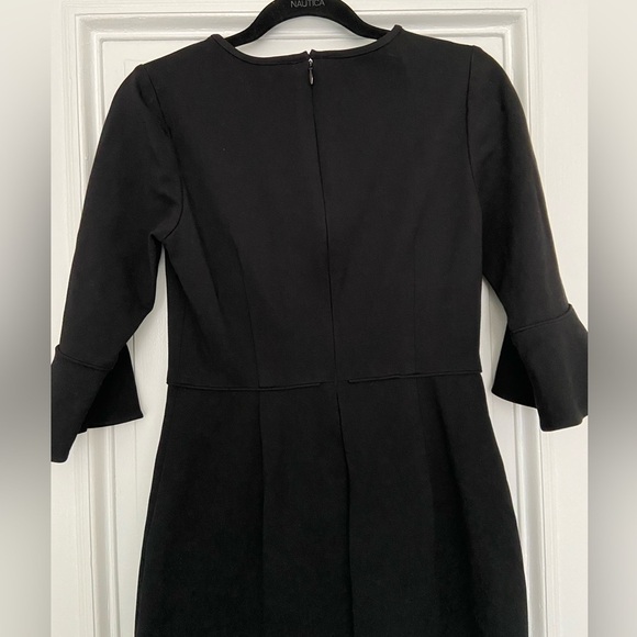 J. Crew Black 3/4 Bell Sleeves w/ Knee Length Skirt Sheath Formal Lined Dress 2 - Picture 6 of 9